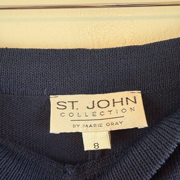ST. JOHN Collection Santana Knit Pants Wide Leg Pull On Navy Blue Wool Size 8 - Picture 4 of 10